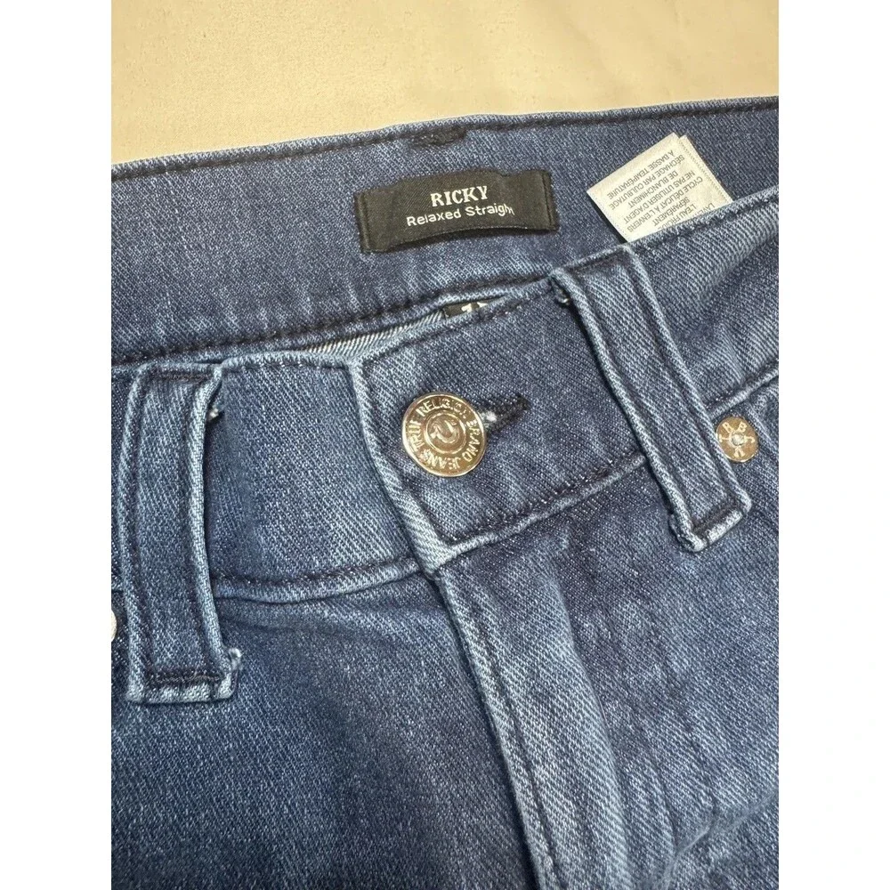 True Religion Ricky Straight Jeans Mens 31 Medium Wash Stretch Denim